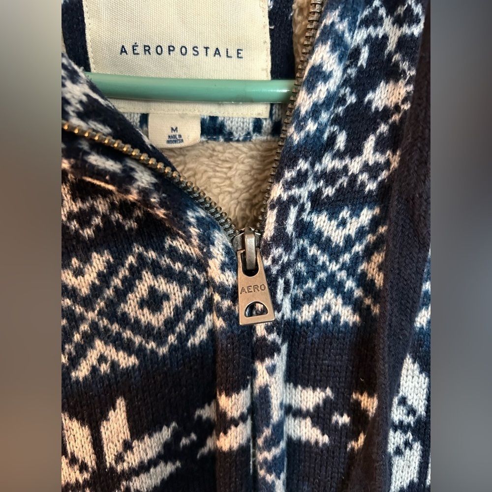 Aéropostale Sherpa Lined Fair Isle Zip Hoodie Jacket – Size M - Picture 5 of 15